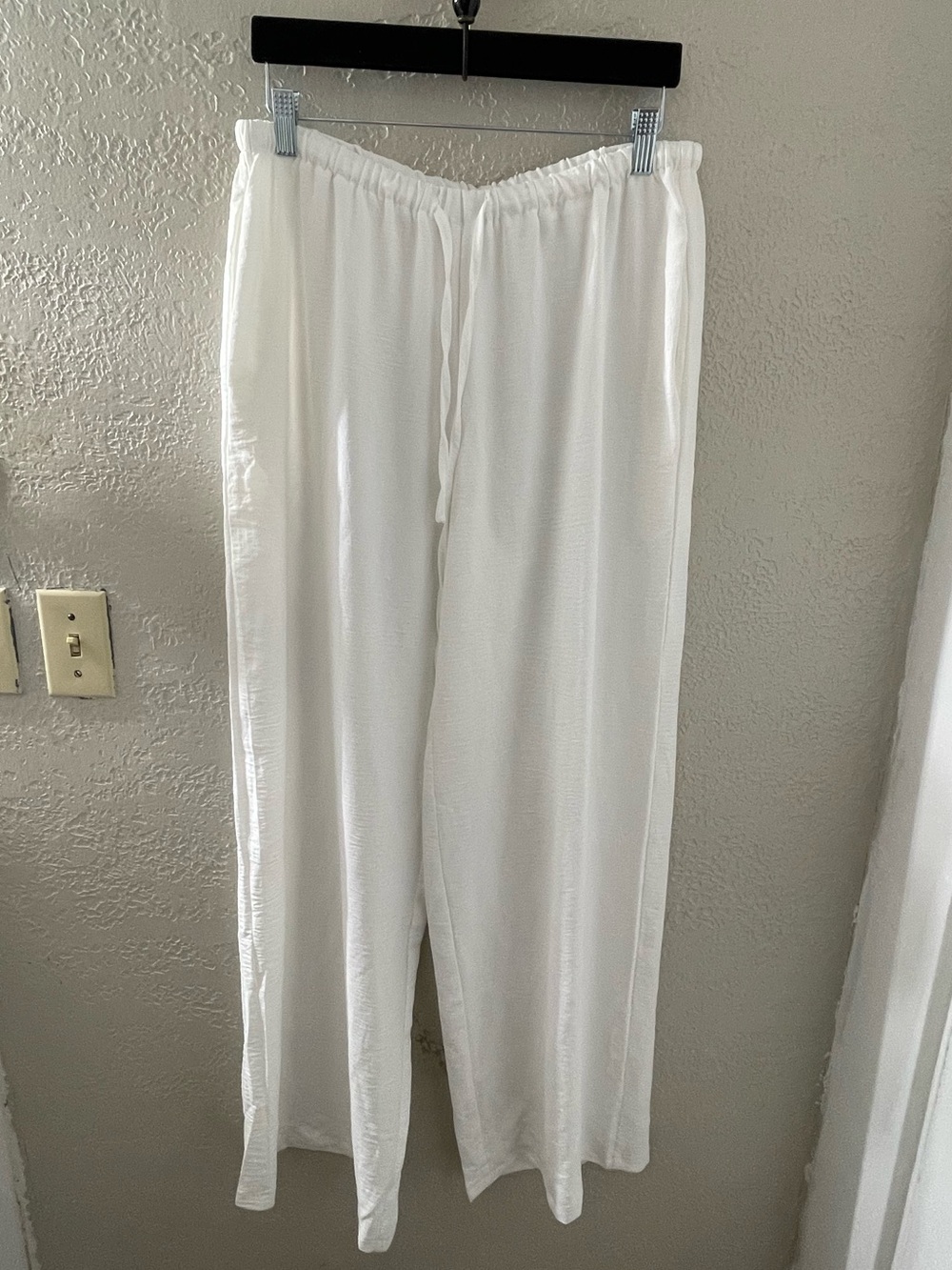 Beach Lightweight Casual White Drawstring Wide-Leg Pants Size XLarge